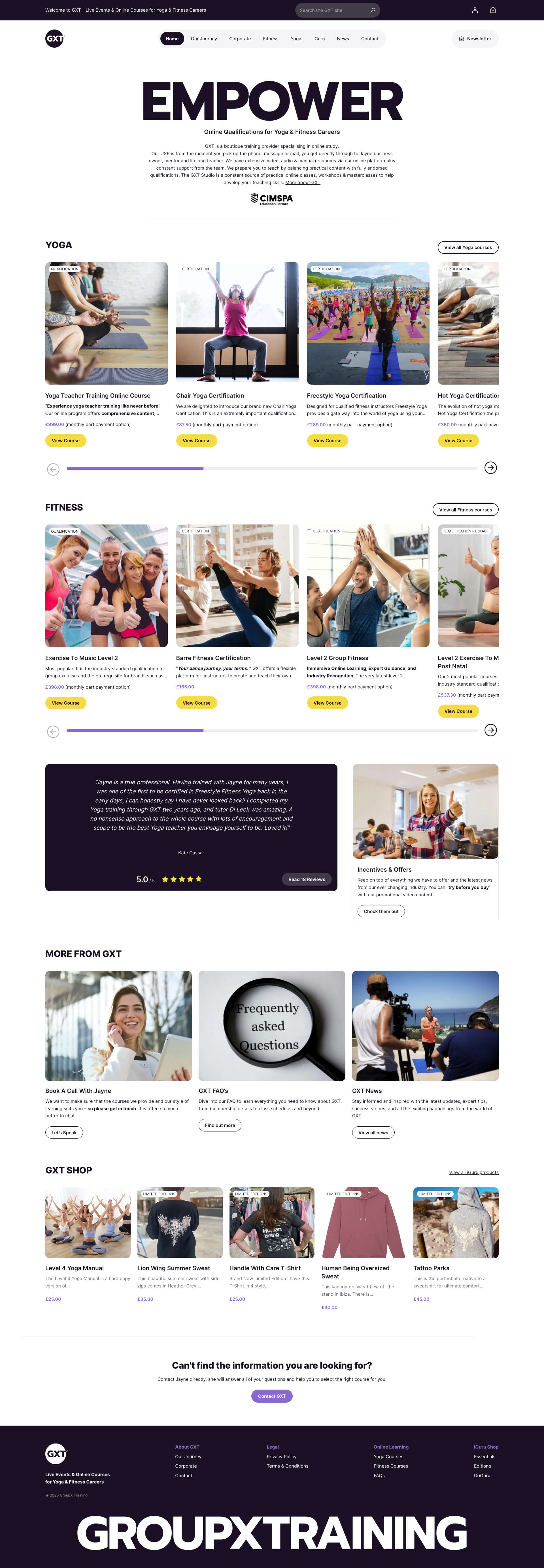 bespoke/custom website rebuild GXT home page