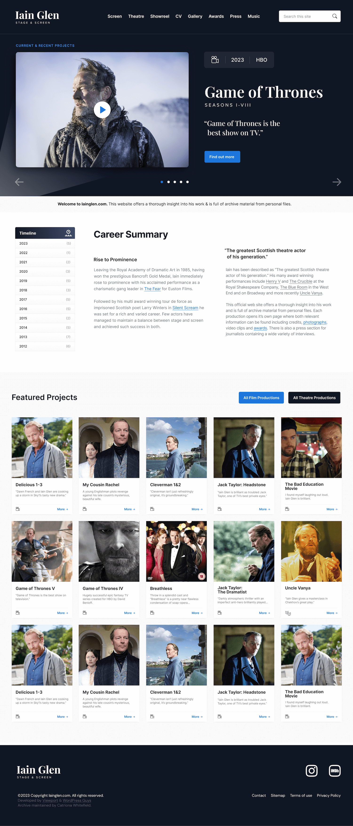 Iain Glen website figma design home page