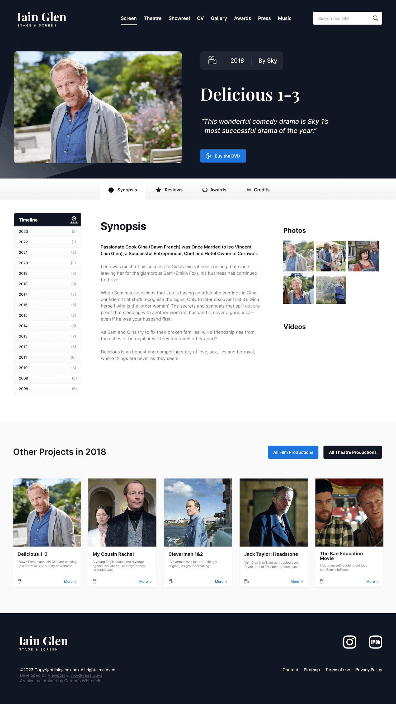 Ian Glen project website redesign and rebuild