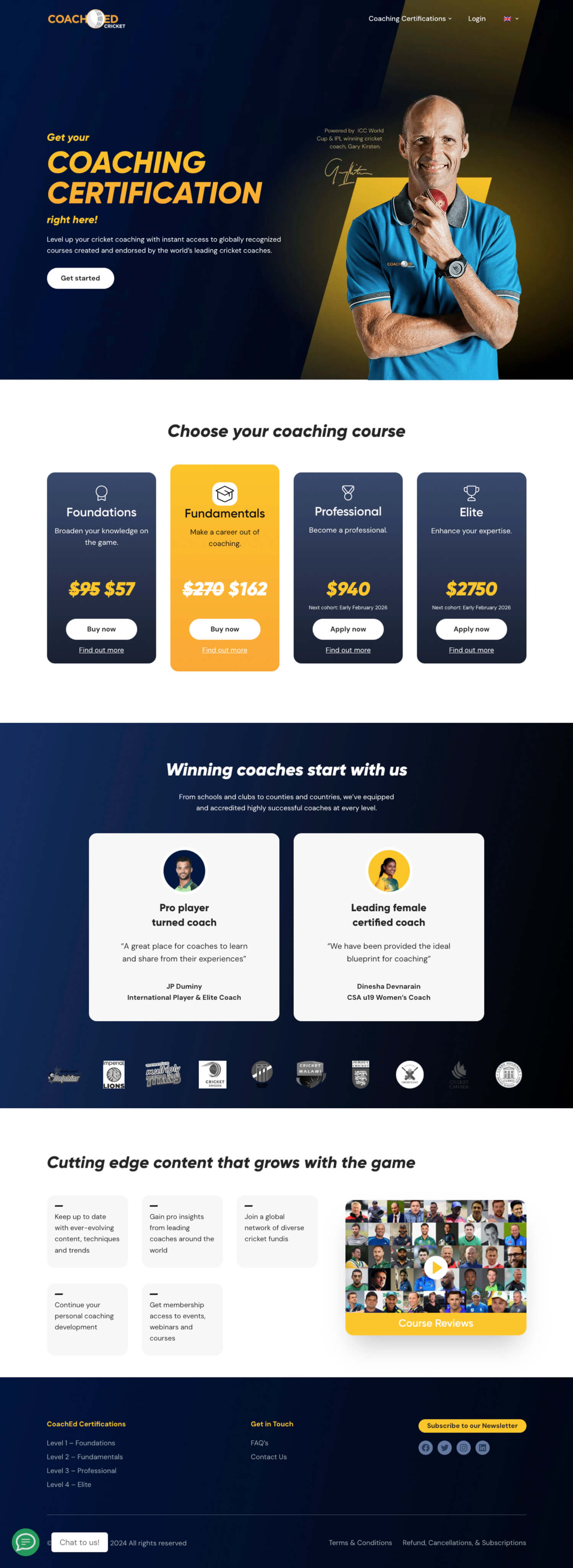 Coached Cricket website redesign home page