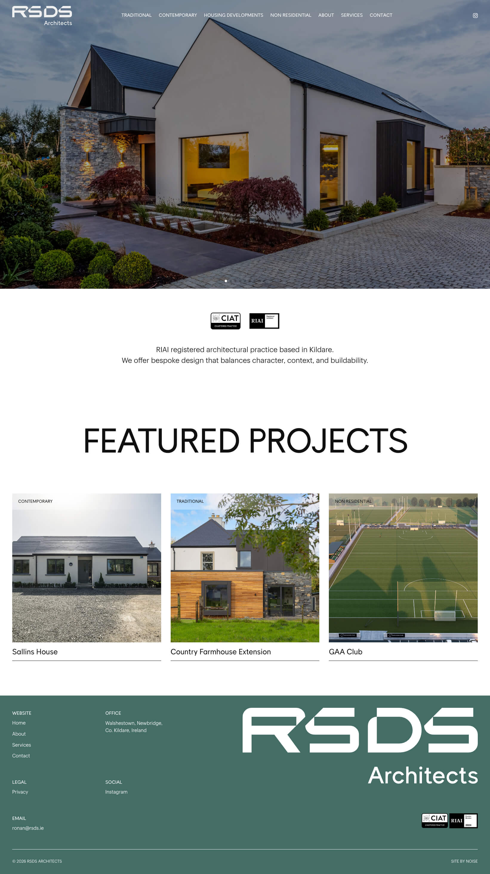 RSDS Architects website home page showcasing architectural portfolio and design-led layout